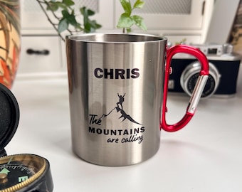Taza personalizada con el lema "Las montañas te llaman" / Taza con mosquetón / Regalo para escalar / Regalo para caminar / Taza para excursionistas / Taza para caminantes / Regalo para montañas