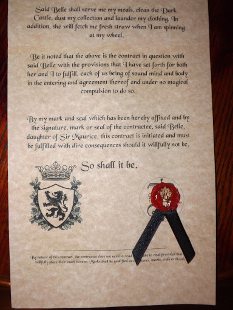 Once Upon a Time / Rumplestiltskins Contract with Belle with Etsy