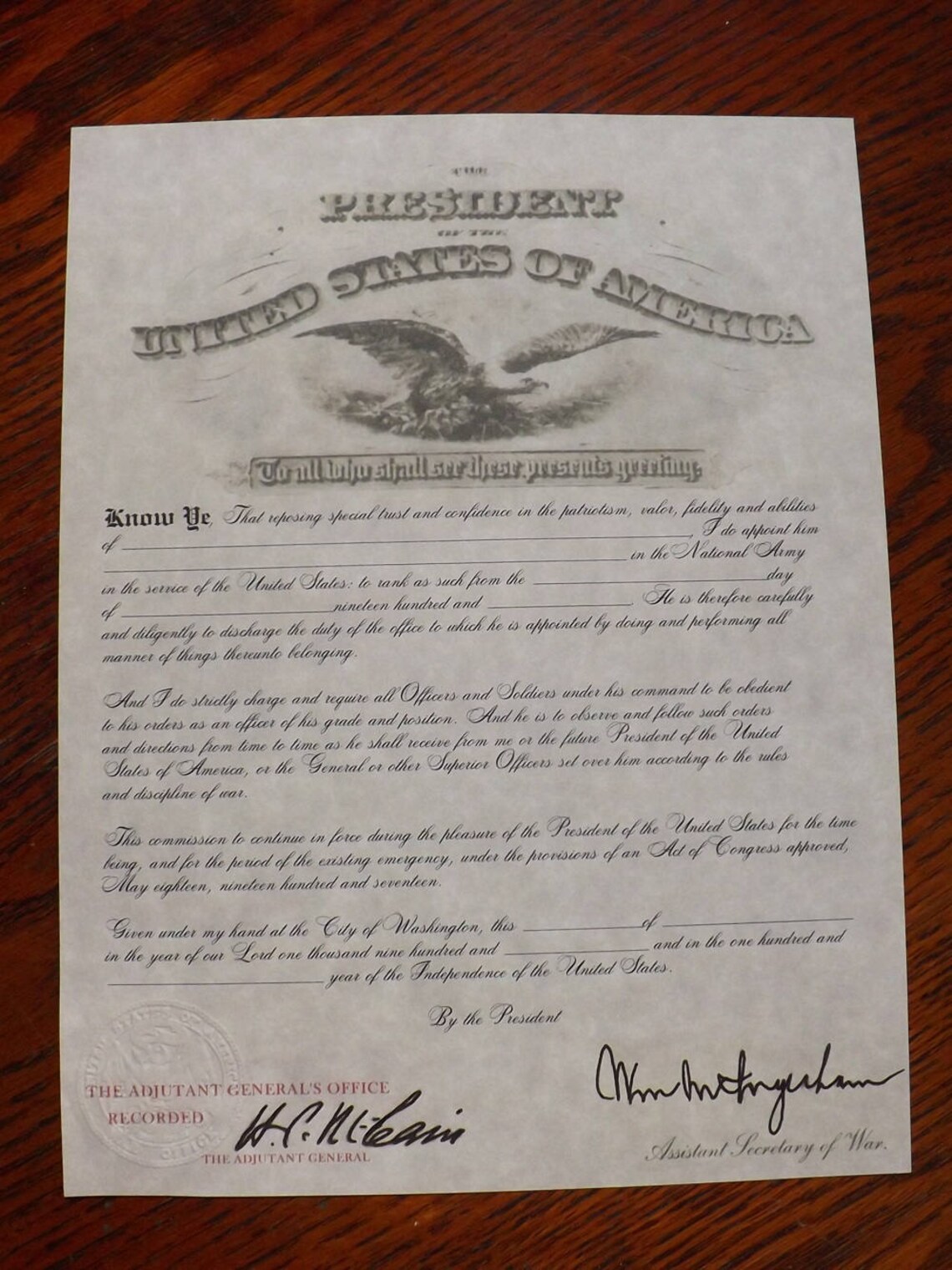 WWI U.S. Army Officer's Commission Personalized Document Etsy India