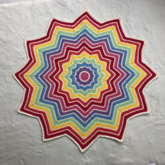 Rainbow Round Ripple Blanket 12 Pointed Star Afghan Colourful Baby Blanket Nursery Gift Toddler Play mat READYMADE Etsy Canada
