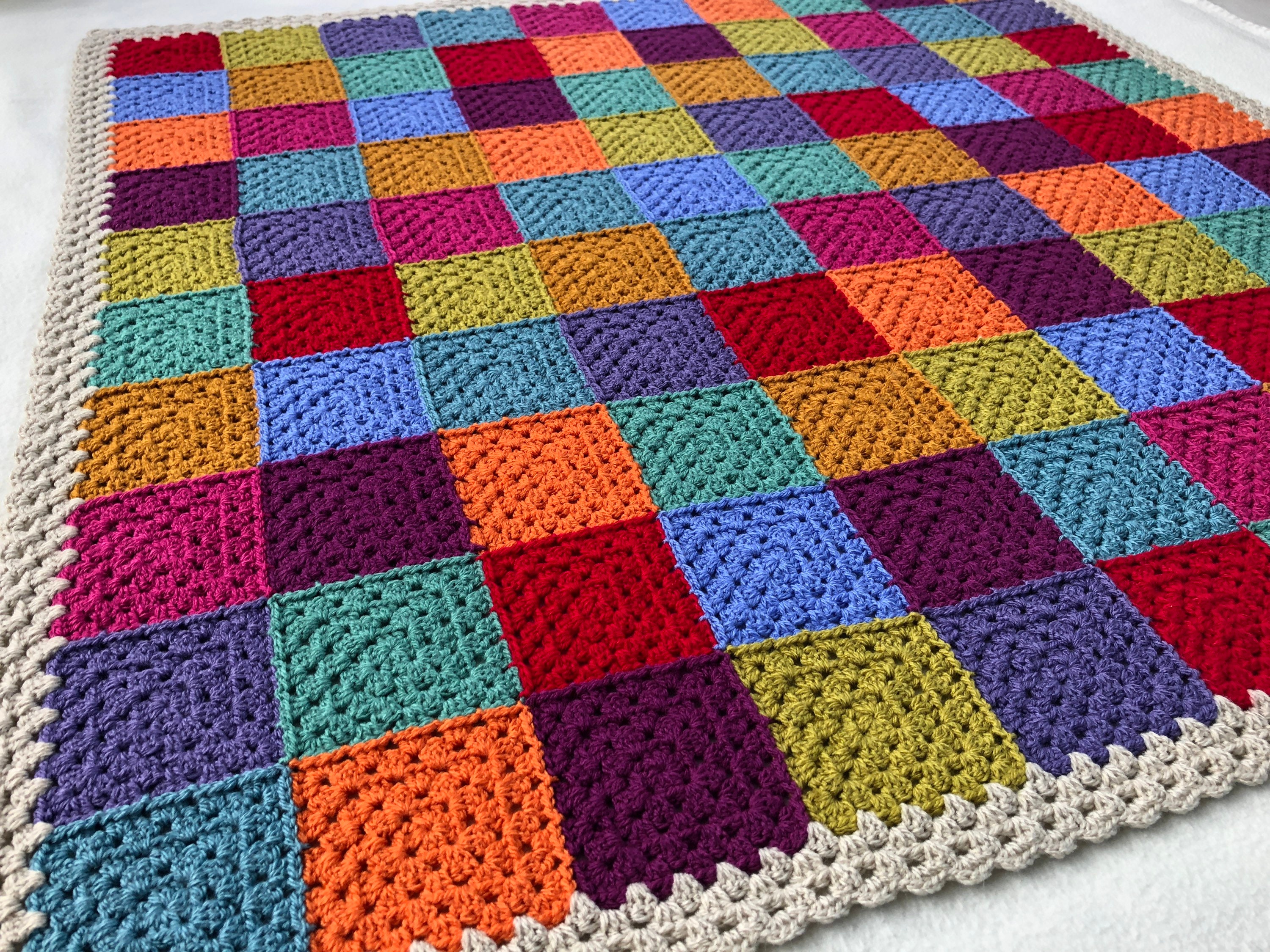 Colorful Handmade Granny Square Crochet Afghan Grannycore Blanket Size 83x41