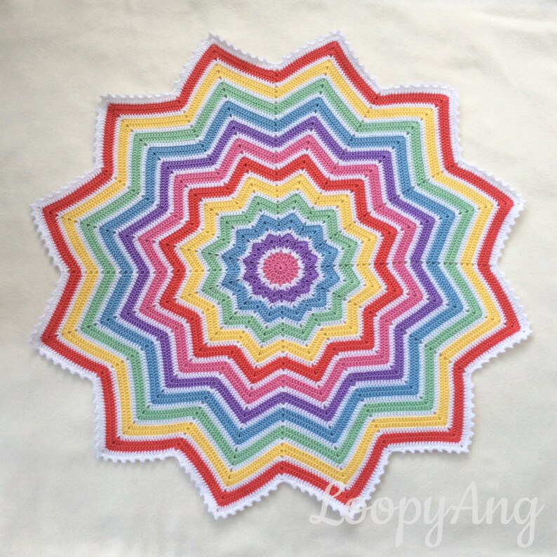Crochet Rainbow Baby Blanket 12 Pointed Star Afghan Etsy