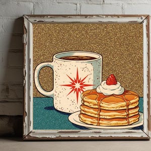 Vintage Pancake Art Print, Mid Century Print, Retro Kitchen Print, Downloadable Art, Downloadable Prints, Kitchen Wall Art, Vintage Print