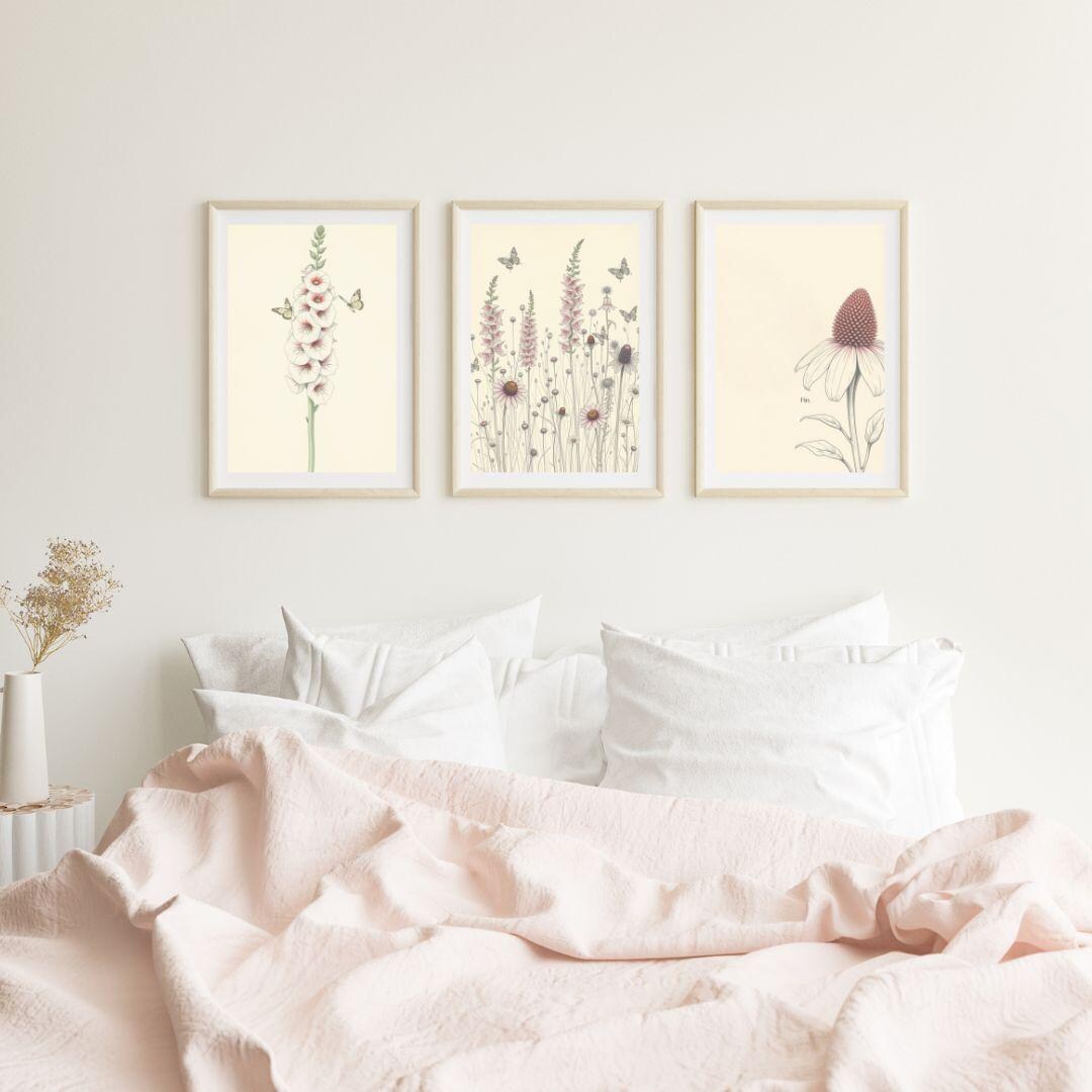 Boho Wildflower Print Set, Floral Wall Art, Boho Printable Art, Vintage ...