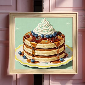 Pancake Art Print, Downloadable Art Print, Downloadable Prints, Mid Century Wall Art, Vintage Art Print, Vintage Kitchen Art, Kitchen Art