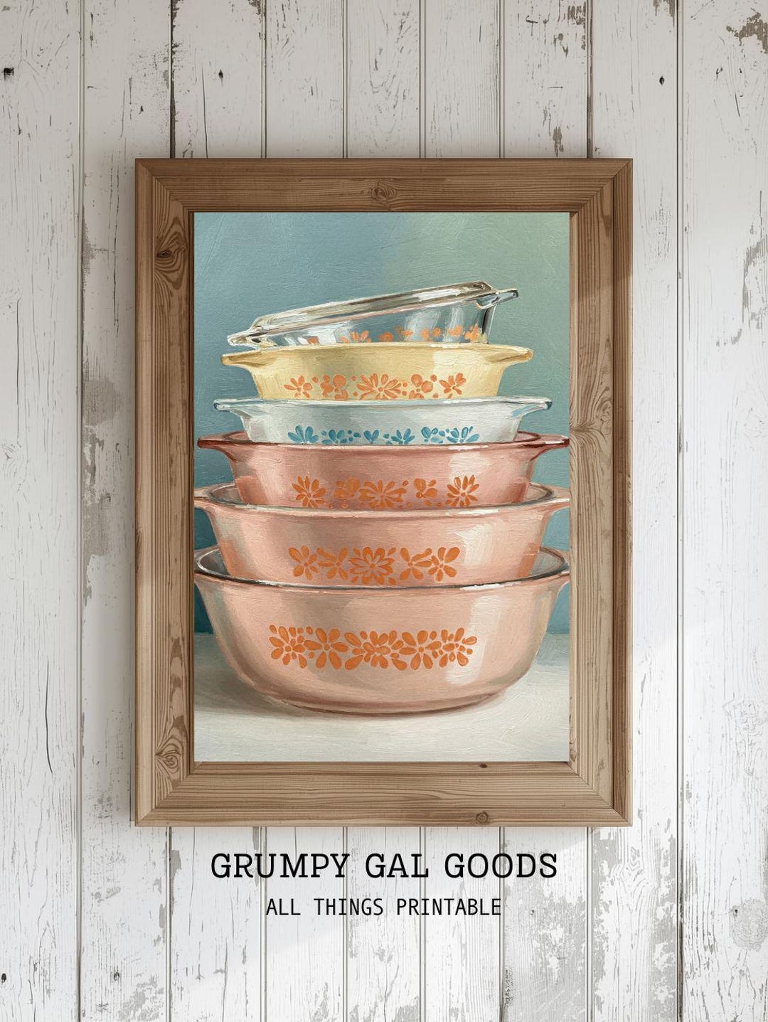 ✴︎デッドストック✴︎Old Pyrex ✴︎片手鍋✴︎オリジナル箱、カタログ、備品付 Pastel Pyrex Art Print | Retro Kitchenware Painting | Vintage