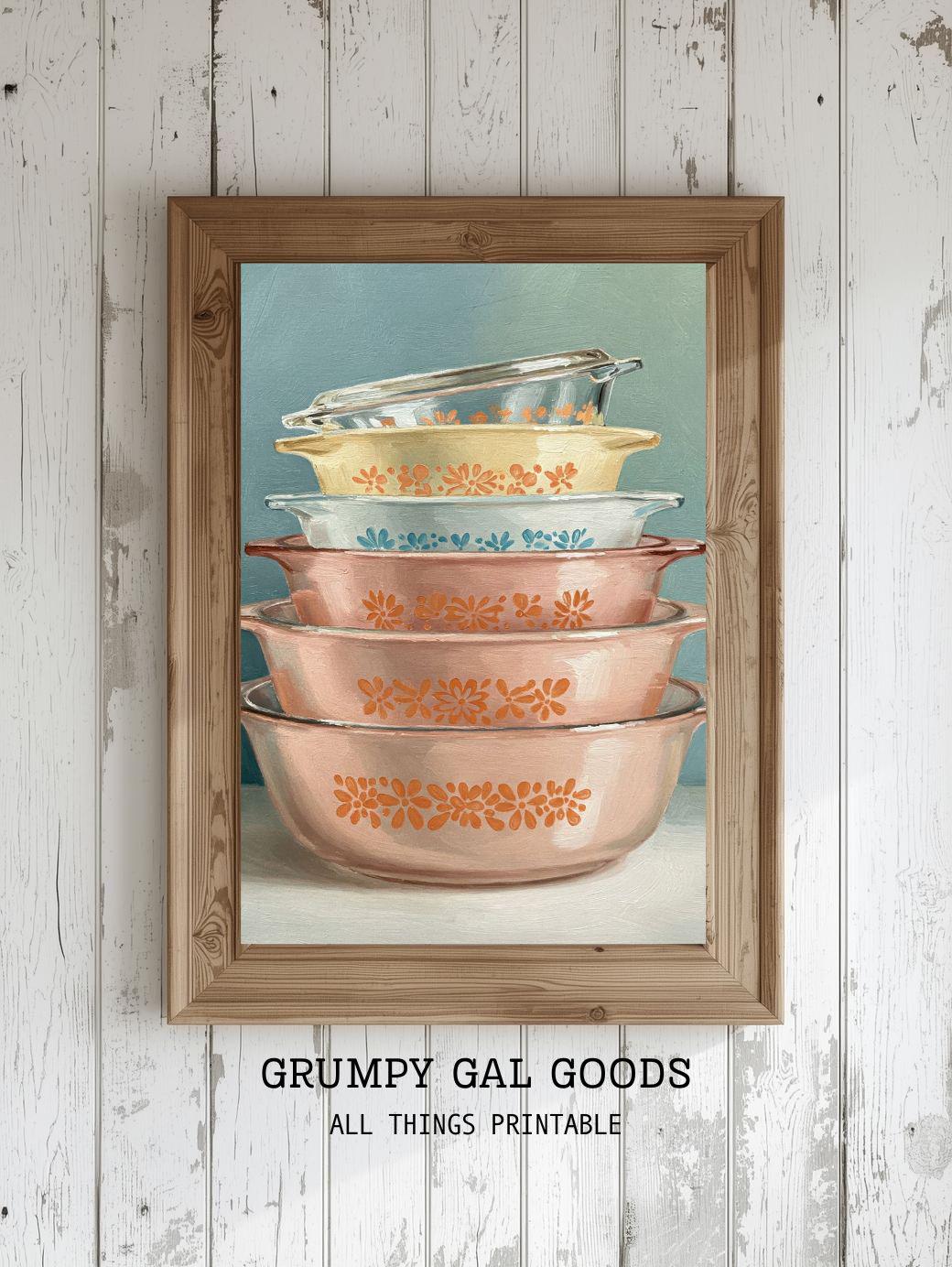 ✴︎デッドストック✴︎Old Pyrex ✴︎片手鍋✴︎オリジナル箱、カタログ、備品付 Pastel Pyrex Art Print | Retro Kitchenware Painting | Vintage