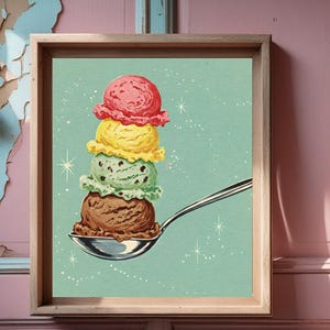 Retro Eis Druck, Mitte des Jahrhunderts Wandkunst, Vintage Kunstdruck, herunterladbare Kunstdruck, herunterladbare Drucke, Retro Wandkunst, Sommer Wandkunst