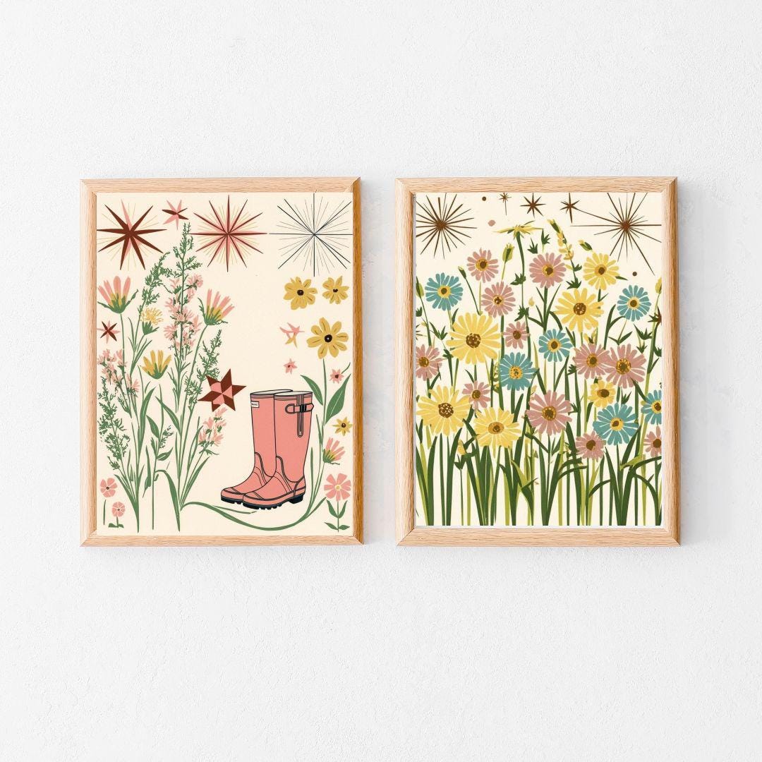 Wildflower Print Set, Wall Art Digital Download Set 2, Digital Print ...