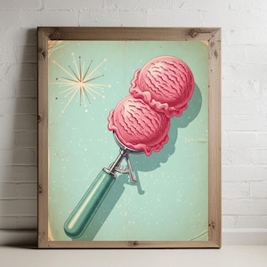 Retro Eiscreme Druck, herunterladbare Kunst, Küchenwandkunst, herunterladbare Drucke, Vintage Küchenkunst, Retro Kunstdruck, Sommerwandkunst