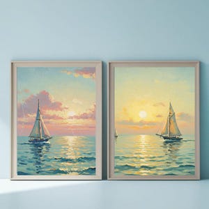 Sailboat Print Set, Wall Art Digital Download Set 2, Digital Print Set of 2, Downloadable Art, Downloadable Prints, Two Piece Wall Art