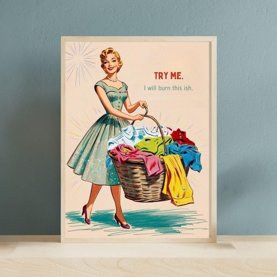 Vintage Laundry Print, Downloadable Art, Mid Century Wall Art, Retro ...