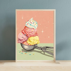 Retro-Eiscreme-Druck, Vintage-Küchenkunst, Retro-Wandkunst, Sommer-Wandkunst, herunterladbare Drucke, Retro-Küchendruck, Vintage-Druck