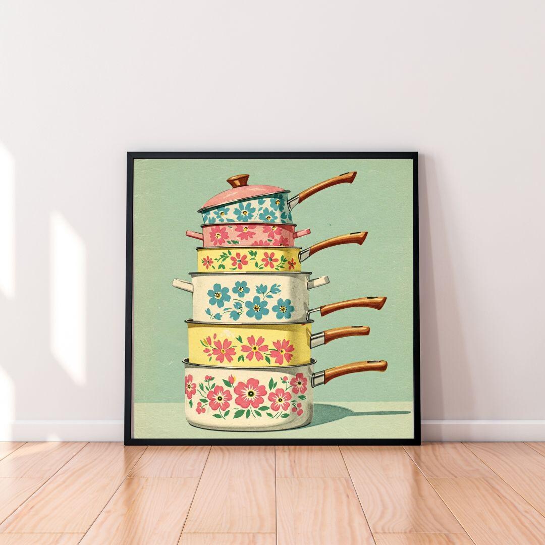kitchen wall art set retro pie vintage printable... Retro Kitchen Print, Mid Century Wall Art, Vintage Kitchen Art ...