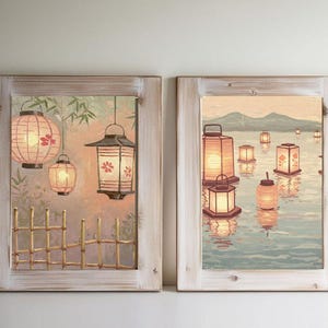 Japanese Lantern Prints, Downloadable Prints, Vintage Prints, Digital Print Set of 2, Wall Art Digital Download Set 2, Downloadable Art