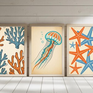 Retro Coastal Print Set, Wall Prints Set of 3, Downloadable Art, Wall Art Set of 3, Downloadable Prints, 3 Piece Wall Art, Summer Prints
