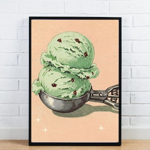 Retro Eis Kunstdruck, Lebensmittel Kunstdruck, Küchen Wand Kunstdruck, Vintage Print, Sommer Wandkunst, Herunterladbare Drucke, Herunterladbare Kunst