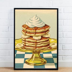 Retro Pancake Print, Downloadable Art, Mid Century Print, Downloadable Prints, Kitchen Wall Art Print, Retro Wall Art, Retro Art Print