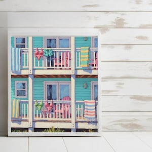 Aqua Beach House Print, Summer Wall Art, Downloadable Prints, Summer Art, Downloadable Art, Coastal Art Print, Beach Wall Art