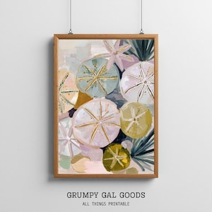 Abstract Sea Urchin Wall Art | Pastel Coastal Painting | Sand Dollar Beach House Decor | Pink and Aqua Shell Print | Modern Nautical Poster