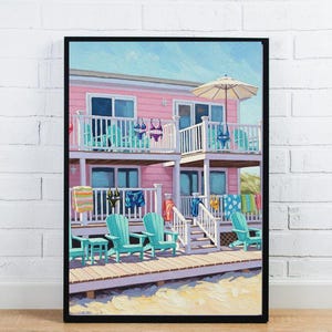 Pink Beach House Print, Summer Wall Art, Downloadable Art, Coastal Art, Downloadable Prints, Summer Art, Beach Prints