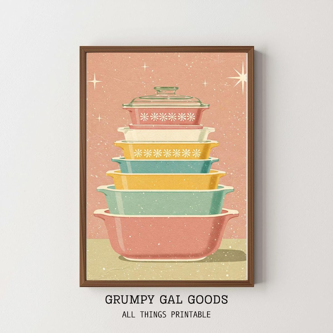 Retro Pyrex Print | Mid Century Modern Kitchen Decor | Atomic