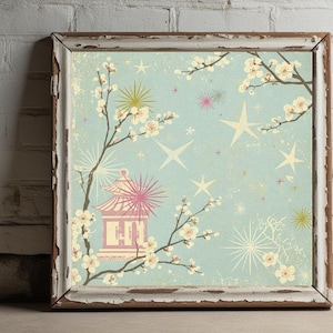 Vintage Chinoiserie Art Print, Downloadable Art, Summer Wall Art, Mid Century Print, Vintage Print, Japandi Art, Downloadable Prints