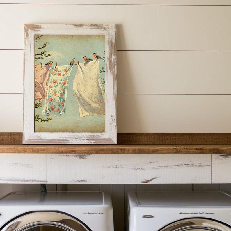 Vintage Laundry Day Art Print | Farmhouse Clothesline With Birds ...