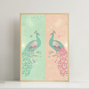 Peacock Print, Downloadable Art, Bird Art Print, Downloadable Prints, Summer Wall Art, Vintage Print, Colorful Wall Art, Bird Print