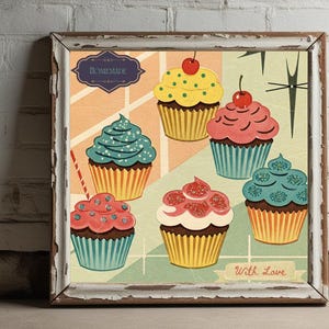 Cupcake Art Print, Mid Century Wall Art, Downloadable Art, Downloadable Prints, Vintage Art Print, Vintage Kitchen Art, Kitchen Art