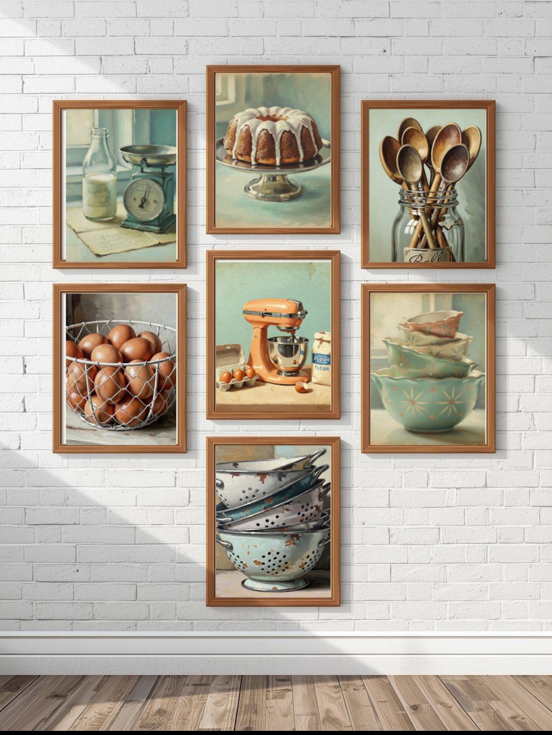 kitchen wall art set retro pie vintage printable... Vintage Bakery Print Set | Retro Kitchen Wall Decor | Mid Century ...