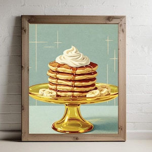 Banana Pancake Print, Downloadable Art Print, Downloadable Prints, Mid Century Wall Art, Vintage Art Print, Vintage Kitchen Art