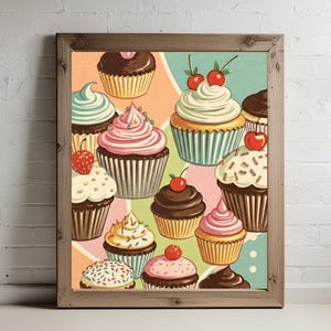 Retro Cupcake Print, Downloadable Art, Kitchen Wall Art, Downloadable Prints, Kitchen Art Print, Mid Century Wall Art, Vintage Print