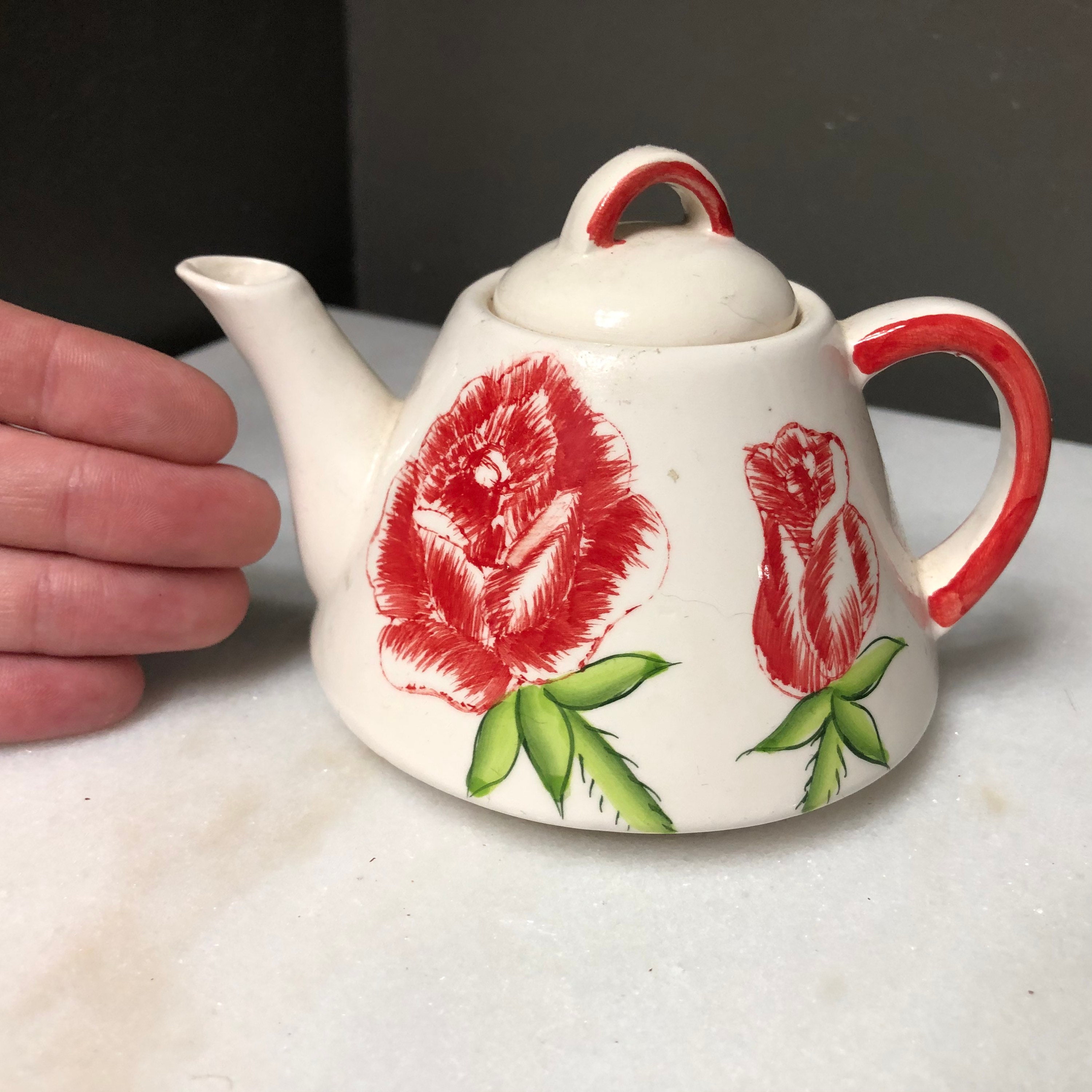 Vintage 1940s Mini Teapot Ceramic Decorative Rose Painted Etsy