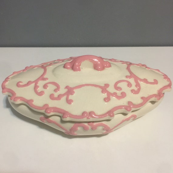 Vintage Ceramic Large Dish With Lid Victorian Design Trinket Etsy