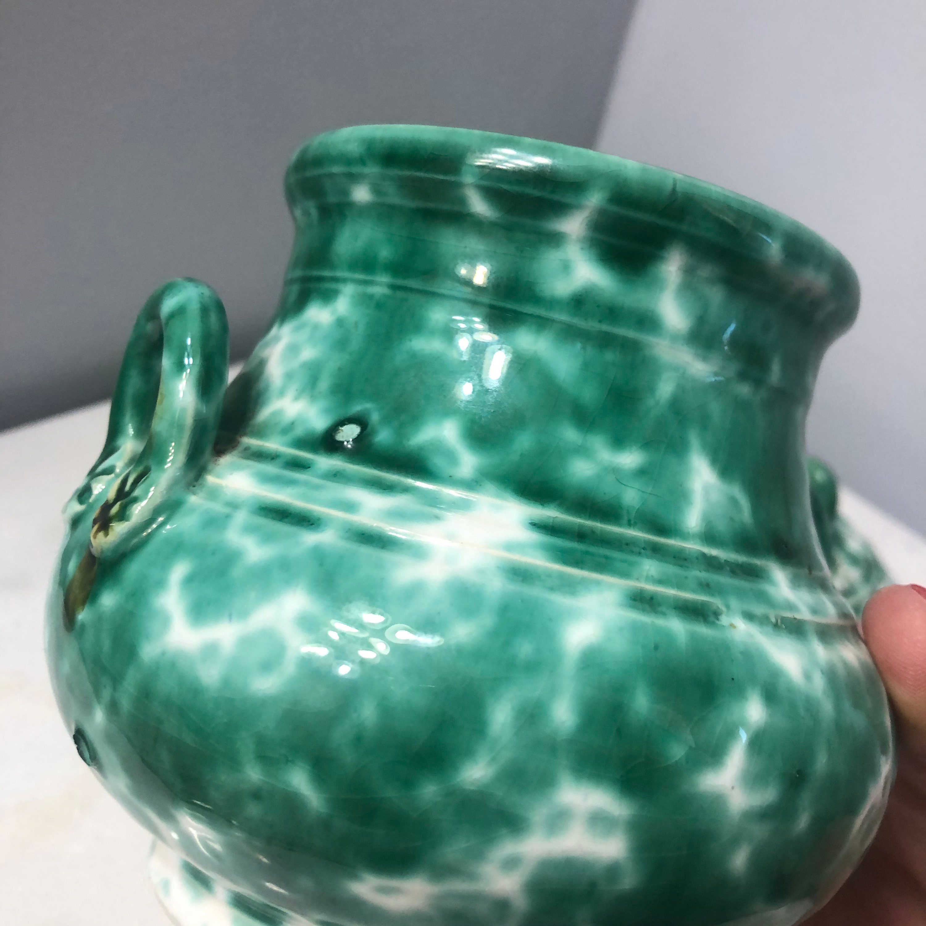 Antique Green Spongeware Ceramic Pottery Jar Lid Sugar Dish Etsy