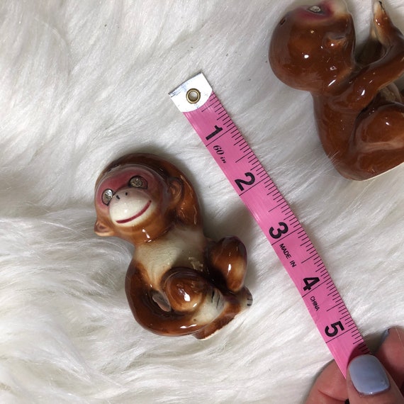 Vintage Ceramic Gemstone Monkey Monkies Salt Pepper Shaker Diamond Eyes Cute Kitsch
