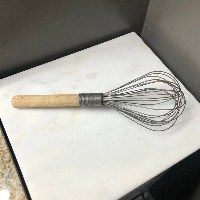 Vintage Large Whisk Utensil Metal Wooden Handle 1940s Coil Etsy