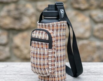 Handwoven Water Bottle Sling - The Kalahari Crossbody Dog Walking Bag with Phone Pocket   - Fits 32oz 40oz Hydro Flask - Artisan Made Gift