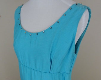 Vintage 1960's Maxi Dress / 60s Bright Blue Day Dress S