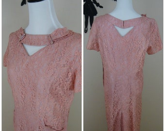 Vintage 1950's Lace Cocktail Dress / 50s Formal Dress L