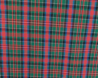 Vintage 1950's Plaid Fabric / 1960's Red, Blue, Green Check Fabric