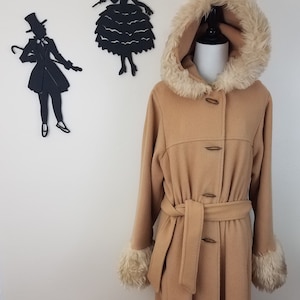 Vintage 1970's Faux Fur Coat / 70s Hooded Jacket M zdjęcie 1