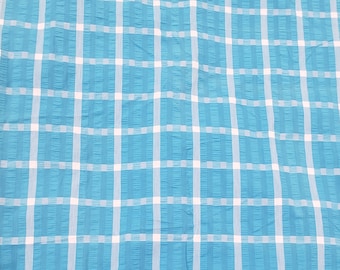 Vintage 1960's Blue and White Check Fabric / 70s Seersucker Fabric