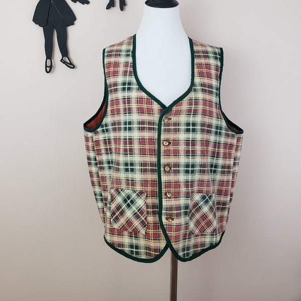 Vintage 1960's Plaid Vest / 70s Lightweight Sears Vest L