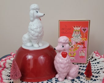 Vintage Inspired Poodles / Set of 2 Spritz Pink Ceramic Dogs