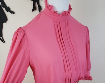 Vintage 1970's Pink Day Dress / 70s Semi Sheer Dress S