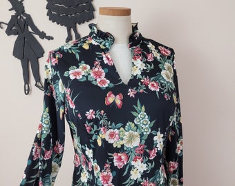 Vintage 1960's Floral Dress / 70s Polyester Day Dress XL
