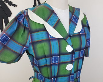 Vintage 1940's Plaid Dress / 50s Plus Size Day Dress XL