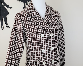 Vintage 1960's Brown Check Grid Suit / 60s Skirt and Jacket Set S